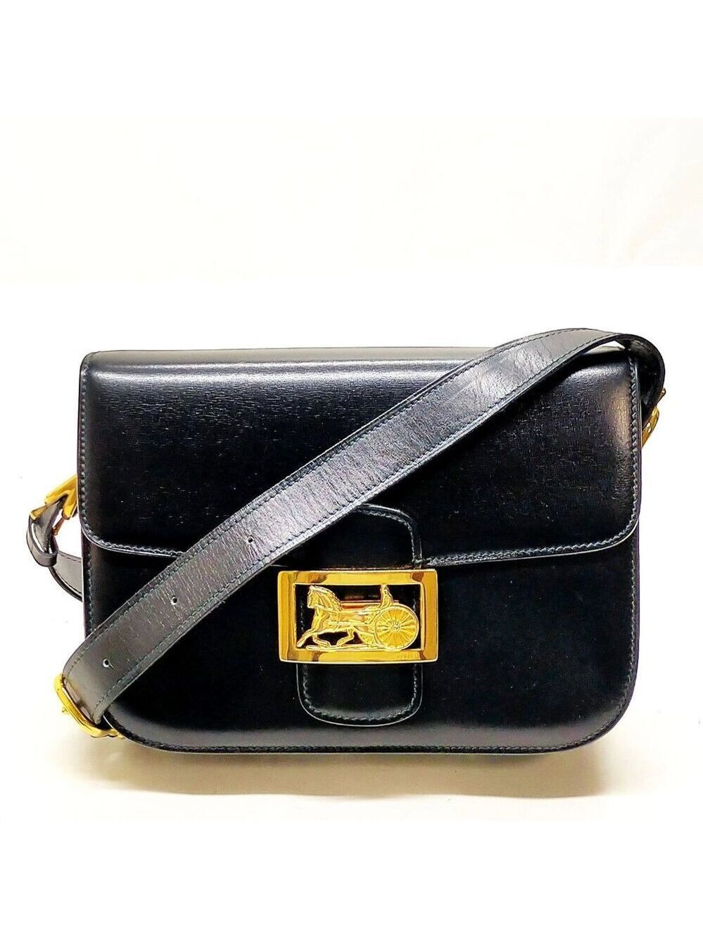 CELINE Shoulder Bag Black Leather 696-070325